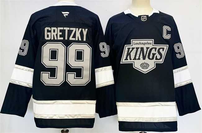 Mens Los Angeles Kings #99 Wayne Gretzky Black 2024-25 Home With C Patch Stitched Hockey Jersey